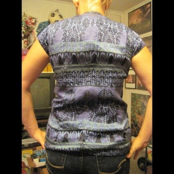 Nanette Lepore 2 Blue Open Chest Accent Blouse Silk Short Sleeve Zipper Back - Picture 10 of 16